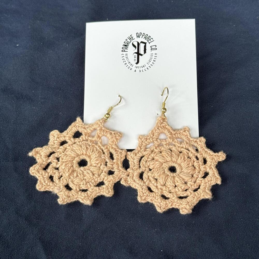 NWT‎ PANACHE CO. Crochet Pale Pink Earrings Floral Doily Snowflake